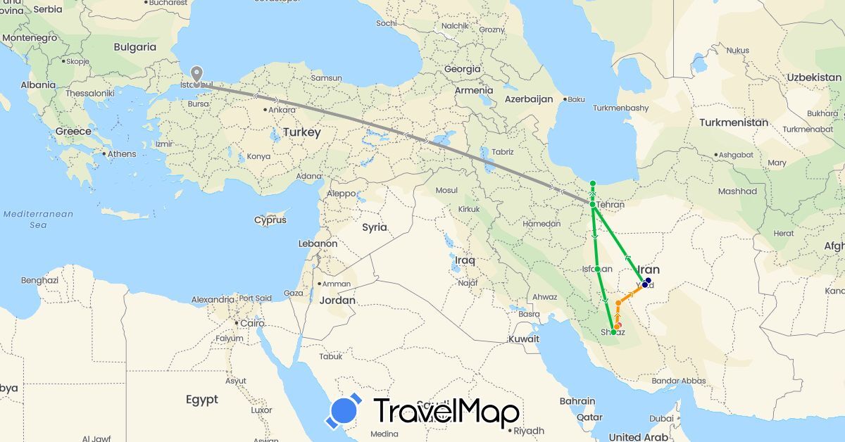 TravelMap itinerary: driving, bus, plane, hiking, hitchhiking in Iran, Turkey (Asia)